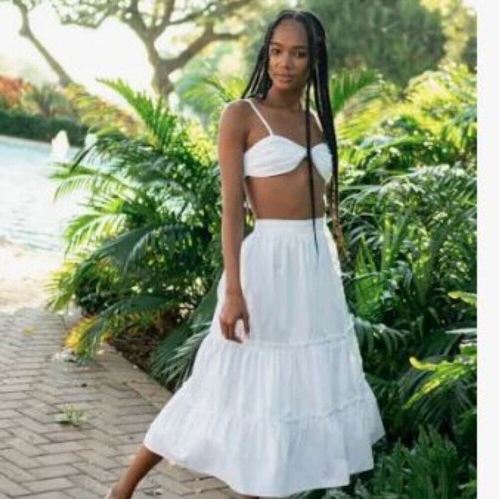 KREWE DU Q Cousin's The Pierre Skirt Three Tiered White Midi Skirt Sz M NWT 298